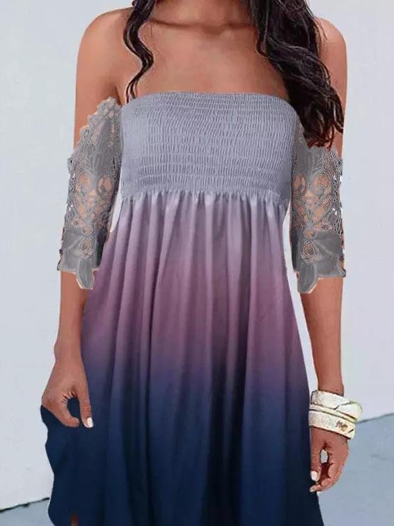 Exquisite One-line Neckline Printed Skirt - Mini Dresses - INS | Online Fashion Free Shipping Clothing, Dresses, Tops, Shoes - 02/06/2021 - Color_Blue - Color_Gray