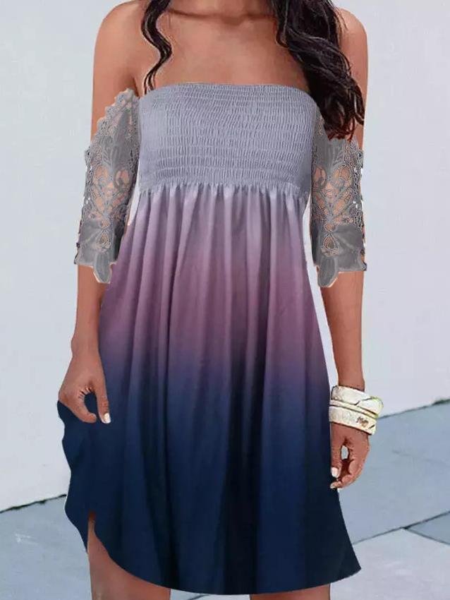 Exquisite One-line Neckline Printed Skirt - Mini Dresses - INS | Online Fashion Free Shipping Clothing, Dresses, Tops, Shoes - 02/06/2021 - Color_Blue - Color_Gray