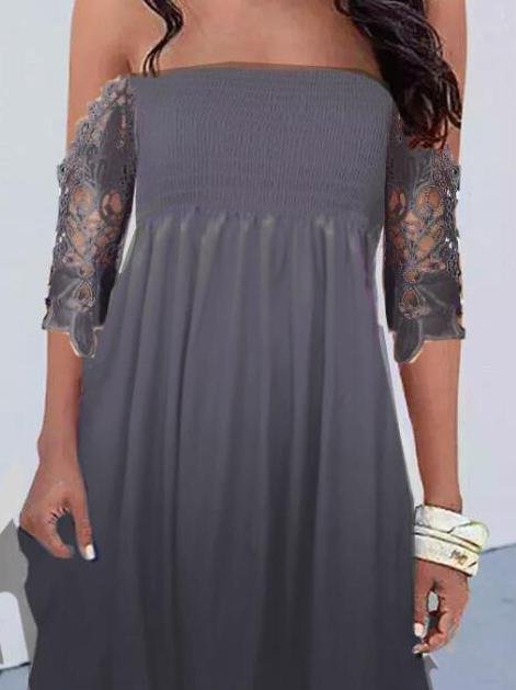 Exquisite One-line Neckline Printed Skirt - Mini Dresses - INS | Online Fashion Free Shipping Clothing, Dresses, Tops, Shoes - 02/06/2021 - Color_Blue - Color_Gray