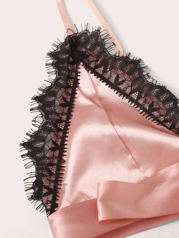 Eyelash Floral Lace Satin Lingerie Set - INS | Online Fashion Free Shipping Clothing, Dresses, Tops, Shoes