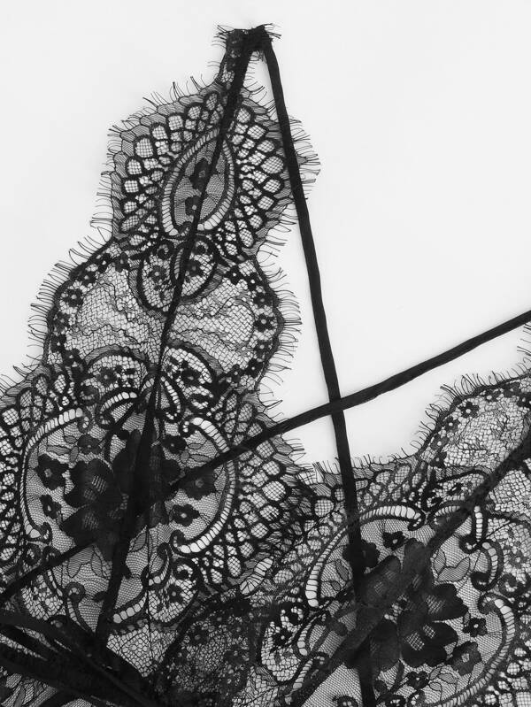 Eyelash Lace Plunging Sleep Romper - INS | Online Fashion Free Shipping Clothing, Dresses, Tops, Shoes