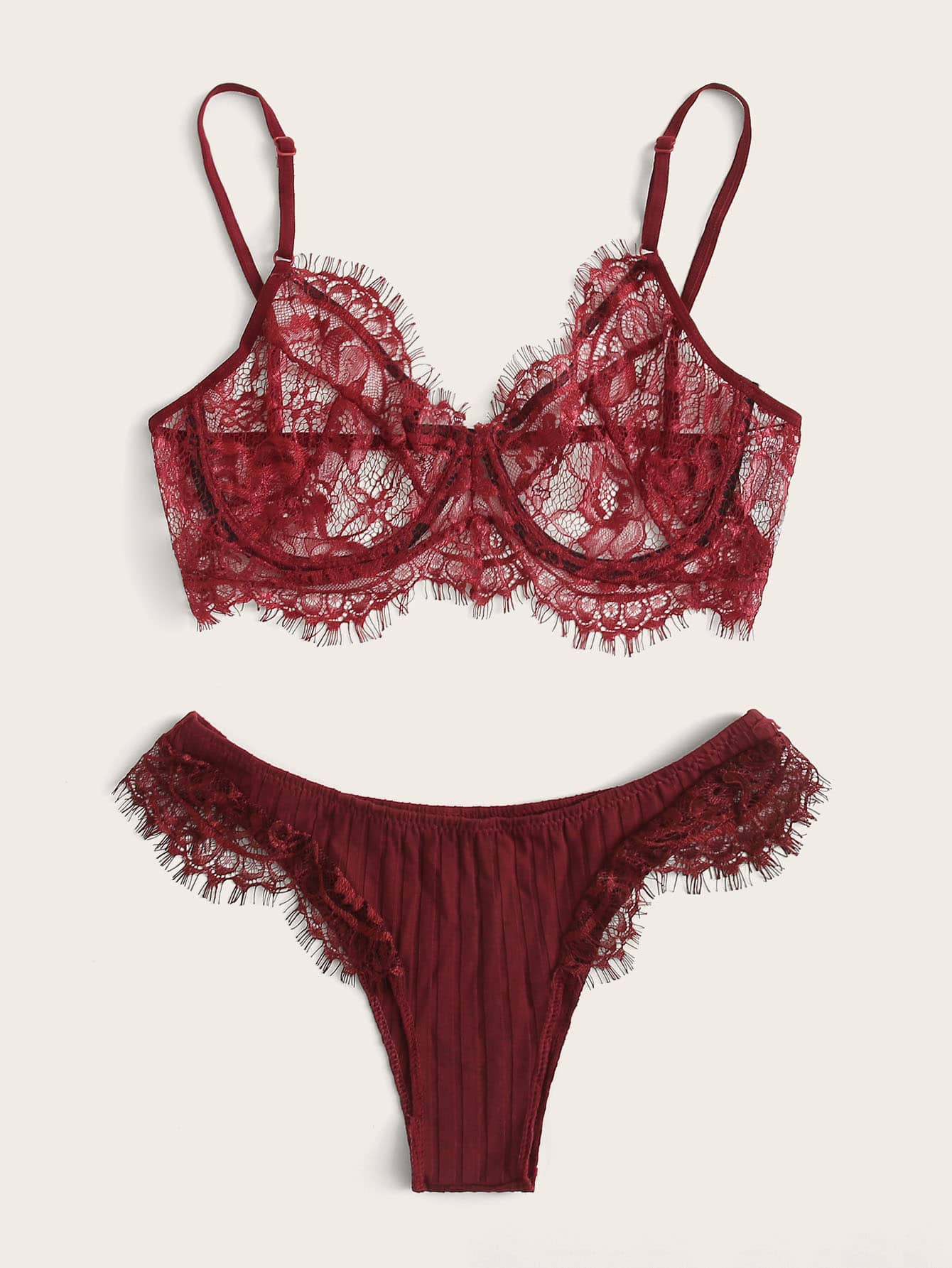 Eyelash Lace Underwire Lingerie Set - INS | Online Fashion Free Shipping Clothing, Dresses, Tops, Shoes
