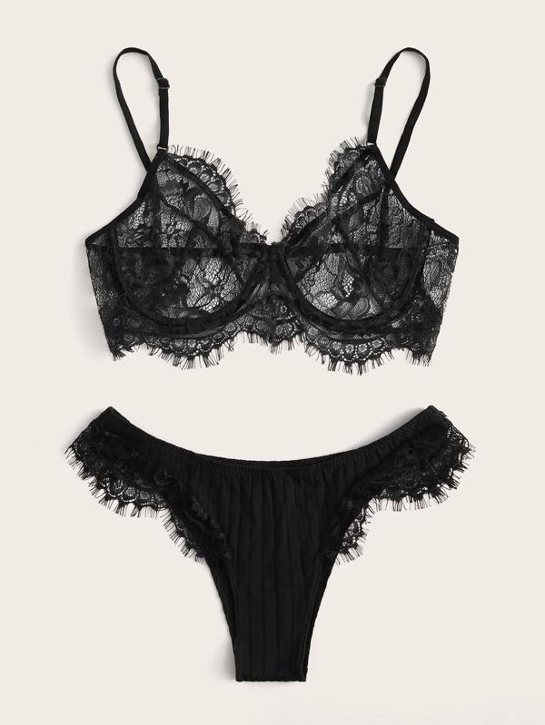 Eyelash Lace Underwire Lingerie Set - INS | Online Fashion Free Shipping Clothing, Dresses, Tops, Shoes