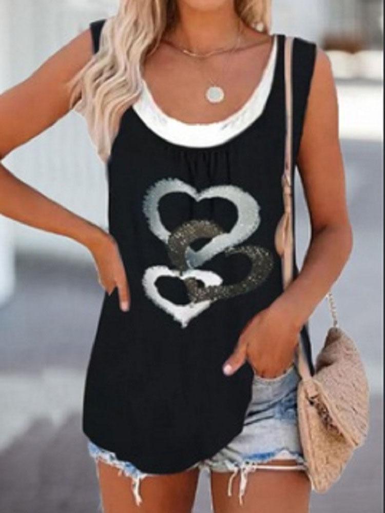 Fake Two-piece Love Print Casual Vest - Tank Tops - INS | Online Fashion Free Shipping Clothing, Dresses, Tops, Shoes - 10-20 - 14/07/2021 - color-black
