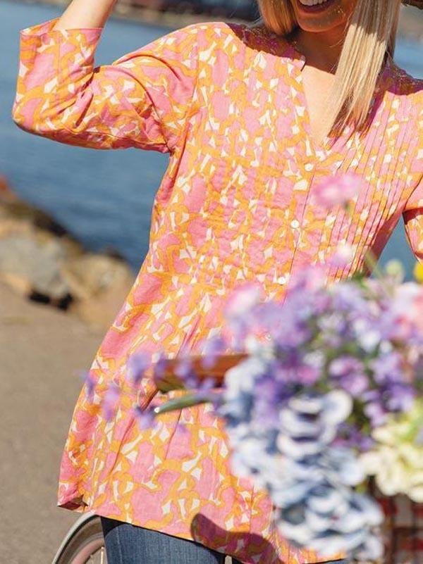 Farrah Pink blu Cotton Pintuck Tunic - Blouses - INS | Online Fashion Free Shipping Clothing, Dresses, Tops, Shoes - 03/09/2021 - 2021ClothingEmail - bluthreads