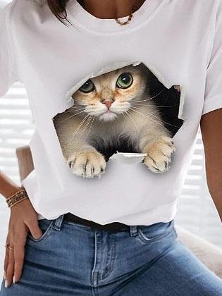 Fashion Animal Print Short-sleeved T-shirt - T-shirts - INS | Online Fashion Free Shipping Clothing, Dresses, Tops, Shoes - 04/06/2021 - Color_Black - Color_Blue