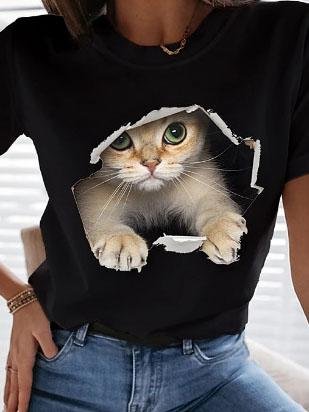 Fashion Animal Print Short-sleeved T-shirt - T-shirts - INS | Online Fashion Free Shipping Clothing, Dresses, Tops, Shoes - 04/06/2021 - Color_Black - Color_Blue