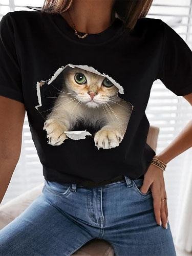 Fashion Animal Print Short-sleeved T-shirt - T-shirts - INS | Online Fashion Free Shipping Clothing, Dresses, Tops, Shoes - 04/06/2021 - Color_Black - Color_Blue