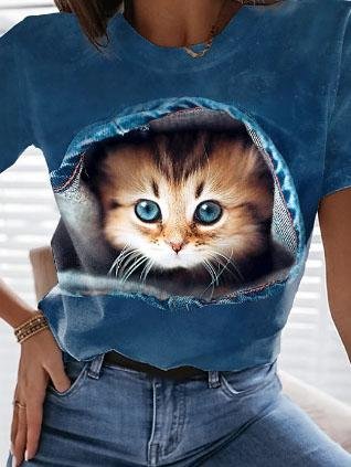 Fashion Animal Print Short-sleeved T-shirt - T-shirts - INS | Online Fashion Free Shipping Clothing, Dresses, Tops, Shoes - 04/06/2021 - Color_Black - Color_Blue