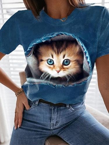 Fashion Animal Print Short-sleeved T-shirt - T-shirts - INS | Online Fashion Free Shipping Clothing, Dresses, Tops, Shoes - 04/06/2021 - Color_Black - Color_Blue