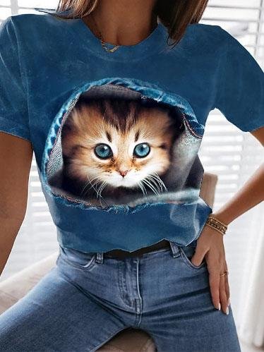 Fashion Animal Print Short-sleeved T-shirt - T-shirts - INS | Online Fashion Free Shipping Clothing, Dresses, Tops, Shoes - 04/06/2021 - Color_Black - Color_Blue