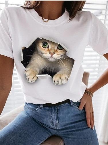 Fashion Animal Print Short-sleeved T-shirt - T-shirts - INS | Online Fashion Free Shipping Clothing, Dresses, Tops, Shoes - 04/06/2021 - Color_Black - Color_Blue