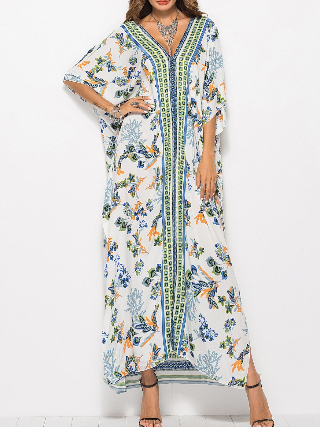 Fashion Bat Sleeve V-neck Long Dress - Maxi Dresses - INS | Online Fashion Free Shipping Clothing, Dresses, Tops, Shoes - 24/06/2021 - 30-40 - color-green