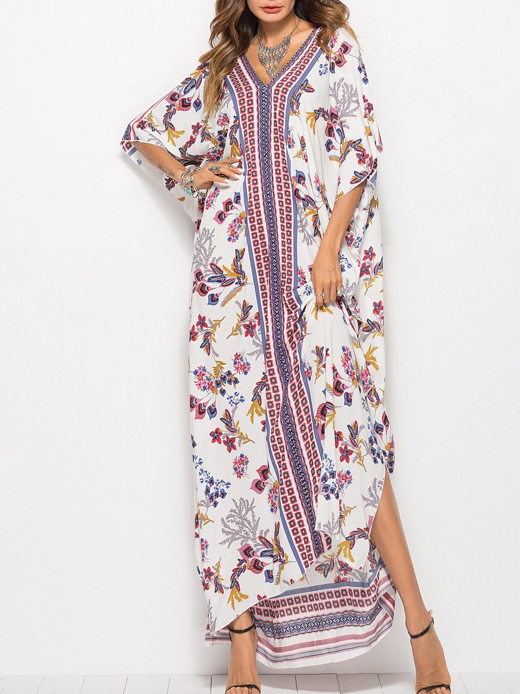 Fashion Bat Sleeve V-neck Long Dress - Maxi Dresses - INS | Online Fashion Free Shipping Clothing, Dresses, Tops, Shoes - 24/06/2021 - 30-40 - color-green