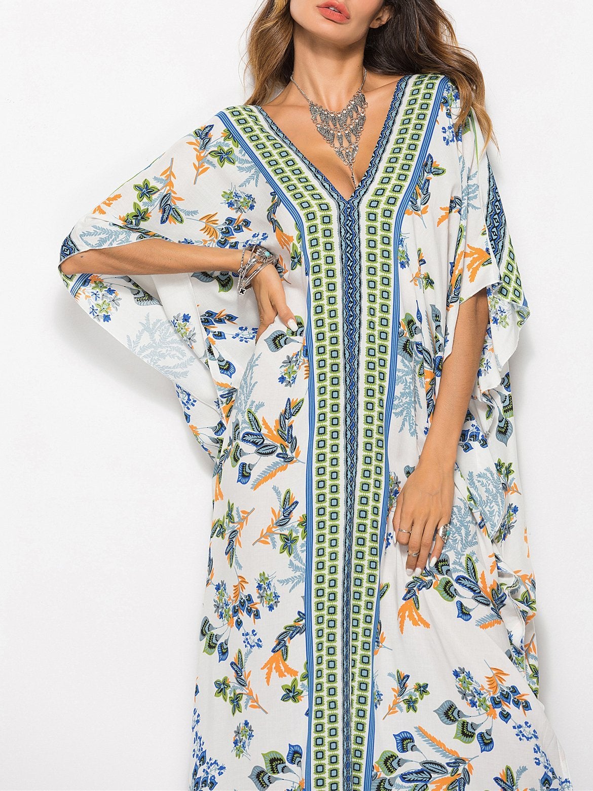 Fashion Bat Sleeve V-neck Long Dress - Maxi Dresses - INS | Online Fashion Free Shipping Clothing, Dresses, Tops, Shoes - 24/06/2021 - 30-40 - color-green