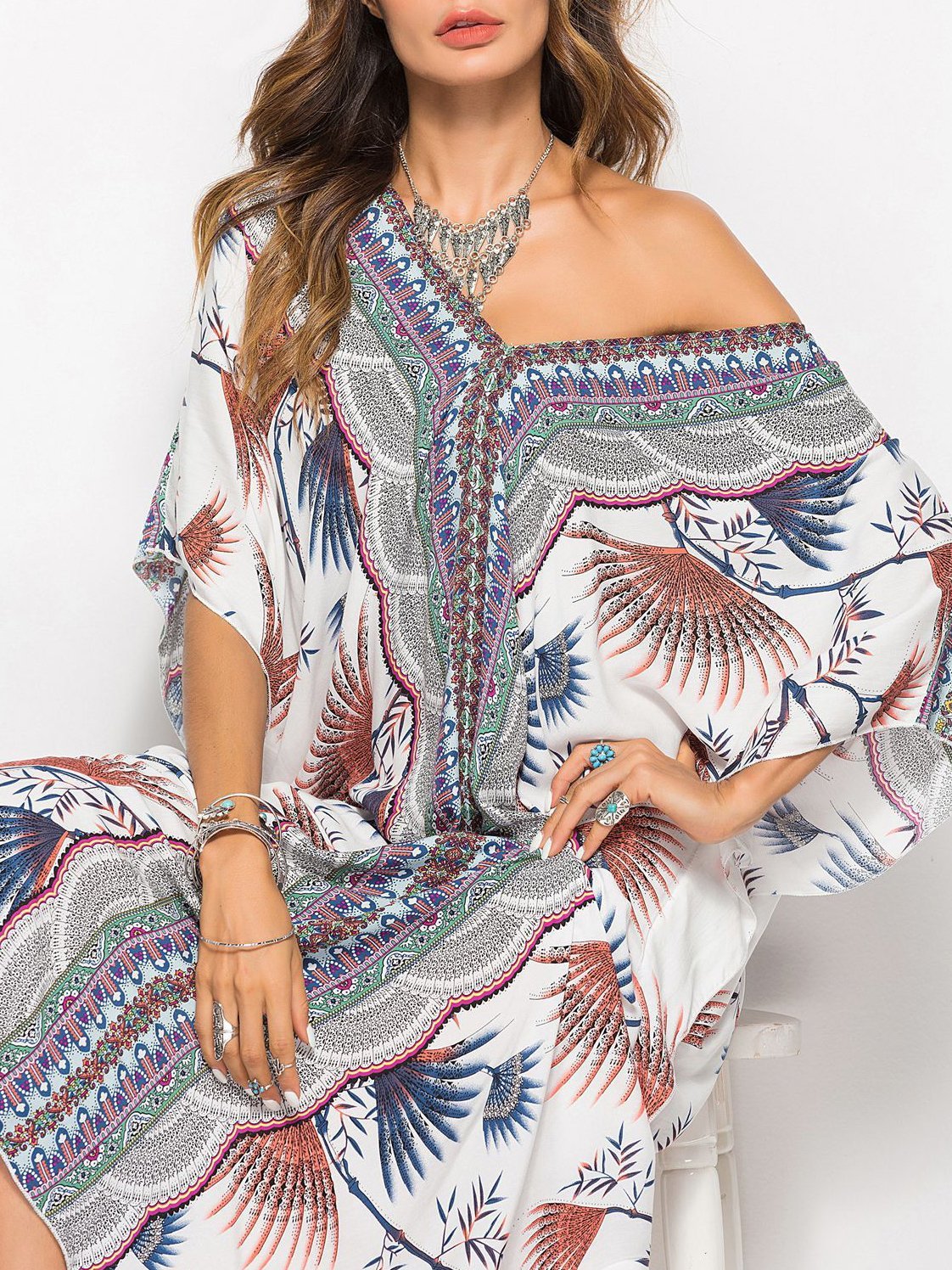 Fashion Bat Sleeve V-neck Long Dress - Maxi Dresses - INS | Online Fashion Free Shipping Clothing, Dresses, Tops, Shoes - 24/06/2021 - 30-40 - color-green