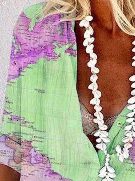 Fashion Casual Loose Map Printing Blouses - Blouses - INS | Online Fashion Free Shipping Clothing, Dresses, Tops, Shoes - 10/06/2021 - BLO2106100059 - Blouses