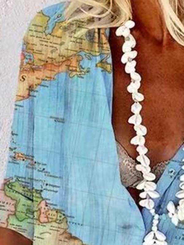 Fashion Casual Loose Map Printing Blouses - Blouses - INS | Online Fashion Free Shipping Clothing, Dresses, Tops, Shoes - 10/06/2021 - BLO2106100059 - Blouses