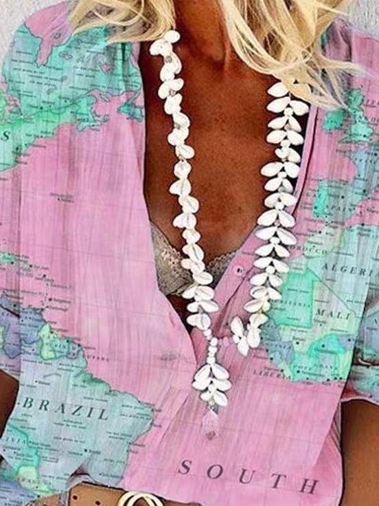 Fashion Casual Loose Map Printing Blouses - Blouses - INS | Online Fashion Free Shipping Clothing, Dresses, Tops, Shoes - 10/06/2021 - BLO2106100059 - Blouses