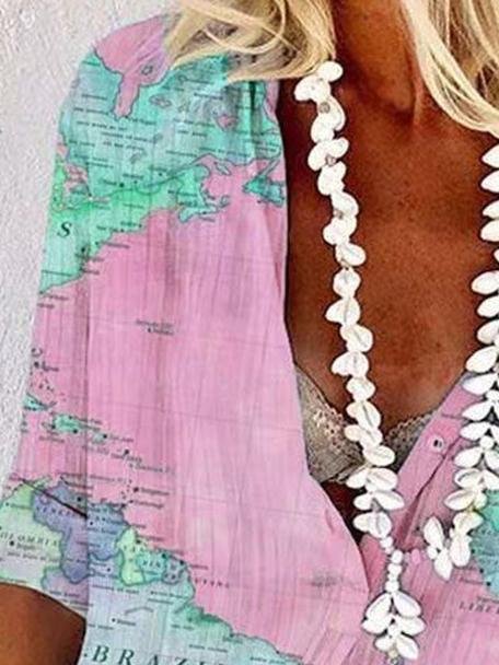 Fashion Casual Loose Map Printing Blouses - Blouses - INS | Online Fashion Free Shipping Clothing, Dresses, Tops, Shoes - 10/06/2021 - BLO2106100059 - Blouses