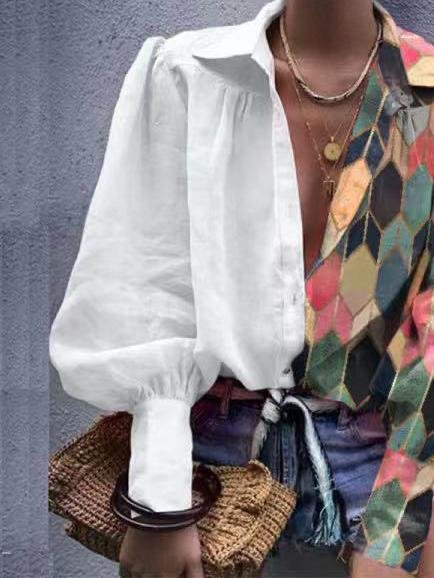 Fashion Color Matching Lapel Long Sleeve Shirt - Blouses - INS | Online Fashion Free Shipping Clothing, Dresses, Tops, Shoes - 16/06/2021 - 30-40 - BLO2106160103