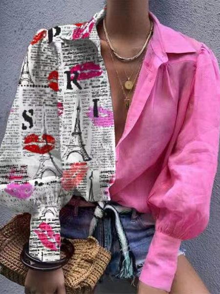 Fashion Color Matching Lapel Long Sleeve Shirt - Blouses - INS | Online Fashion Free Shipping Clothing, Dresses, Tops, Shoes - 16/06/2021 - 30-40 - BLO2106160103