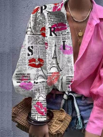 Fashion Color Matching Lapel Long Sleeve Shirt - Blouses - INS | Online Fashion Free Shipping Clothing, Dresses, Tops, Shoes - 16/06/2021 - 30-40 - BLO2106160103