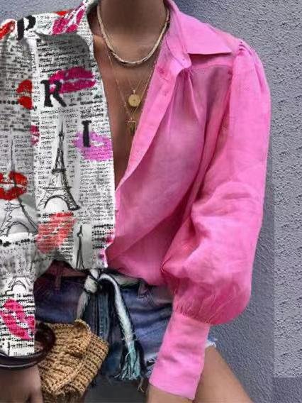 Fashion Color Matching Lapel Long Sleeve Shirt - Blouses - INS | Online Fashion Free Shipping Clothing, Dresses, Tops, Shoes - 16/06/2021 - 30-40 - BLO2106160103