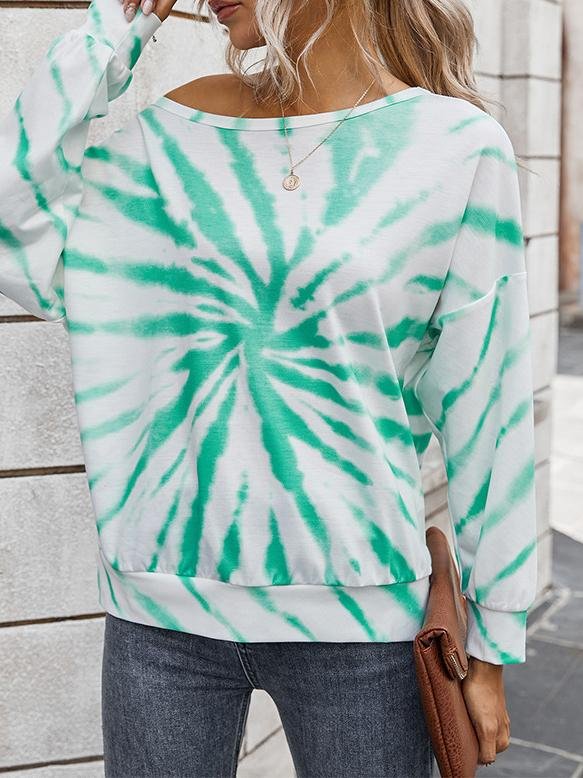 Fashion Contrast Color Tie-dye Long Sleeve T-shirt - T-shirts - INS | Online Fashion Free Shipping Clothing, Dresses, Tops, Shoes - 20-30 - 21/07/2021 - color-blue