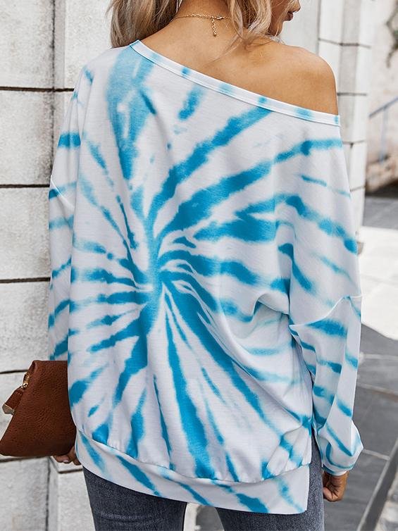 Fashion Contrast Color Tie-dye Long Sleeve T-shirt - T-shirts - INS | Online Fashion Free Shipping Clothing, Dresses, Tops, Shoes - 20-30 - 21/07/2021 - color-blue
