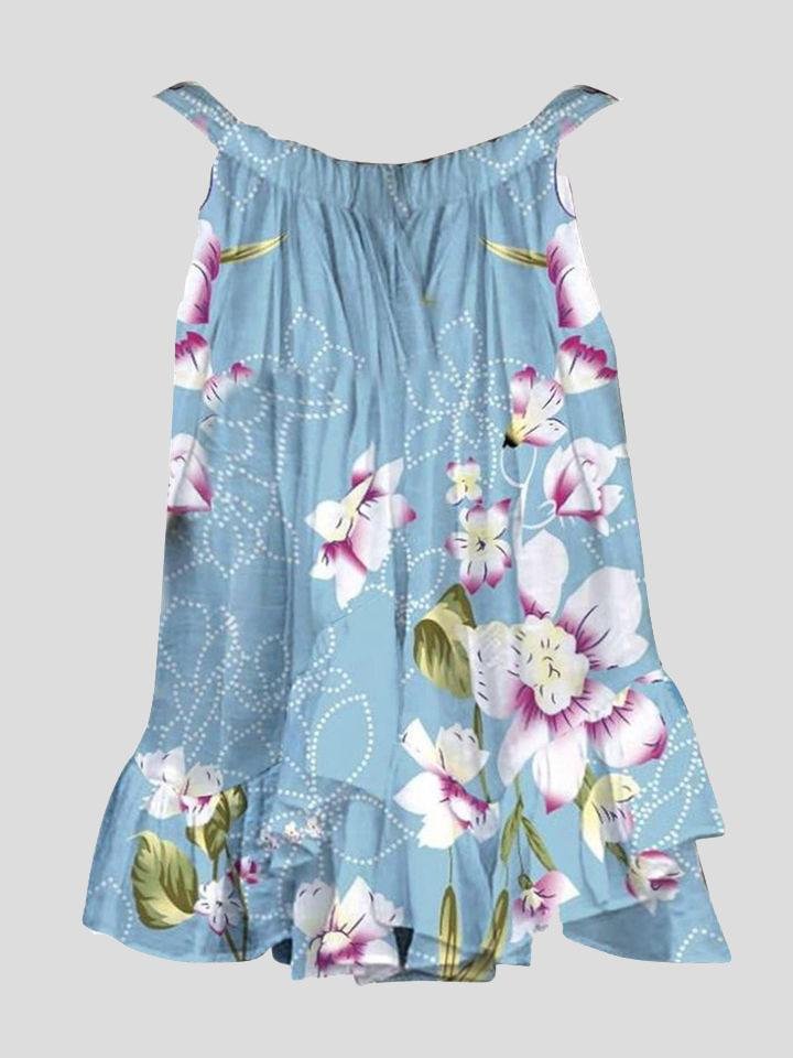 Fashion Floral Print Halter Sleeveless Pullover Off Shoulder Vest - Tank Tops - INS | Online Fashion Free Shipping Clothing, Dresses, Tops, Shoes - 20-30 - 26/07/2021 - color-blue