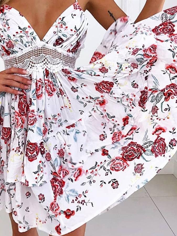 Fashion Floral Print V Neck Sling Sleeveless Mini Dress - Mini Dresses - INS | Online Fashion Free Shipping Clothing, Dresses, Tops, Shoes - 22/05/2021 - Color_Blue - Color_Red