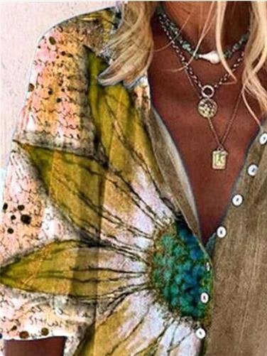 Fashion Flower Printed Button-up Shirt - Blouses - INS | Online Fashion Free Shipping Clothing, Dresses, Tops, Shoes - 02/06/2021 - BLO210602305 - Blouses