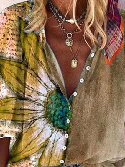 Fashion Flower Printed Button-up Shirt - Blouses - INS | Online Fashion Free Shipping Clothing, Dresses, Tops, Shoes - 02/06/2021 - BLO210602305 - Blouses