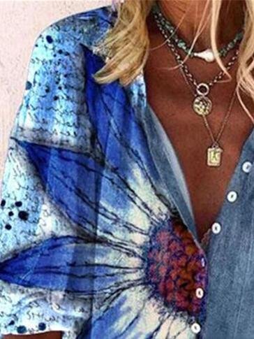 Fashion Flower Printed Button-up Shirt - Blouses - INS | Online Fashion Free Shipping Clothing, Dresses, Tops, Shoes - 02/06/2021 - BLO210602305 - Blouses