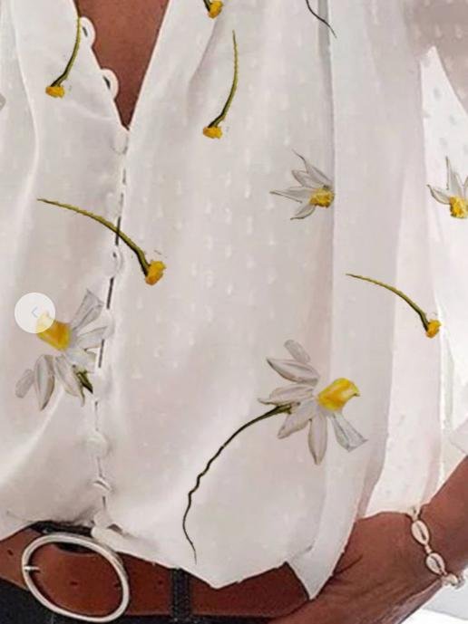 Fashion Flower Printed V Neck 3/4 Sleeve Blouses - Blouses - INS | Online Fashion Free Shipping Clothing, Dresses, Tops, Shoes - 18/05/2021 - BLO210519266 - Blouses