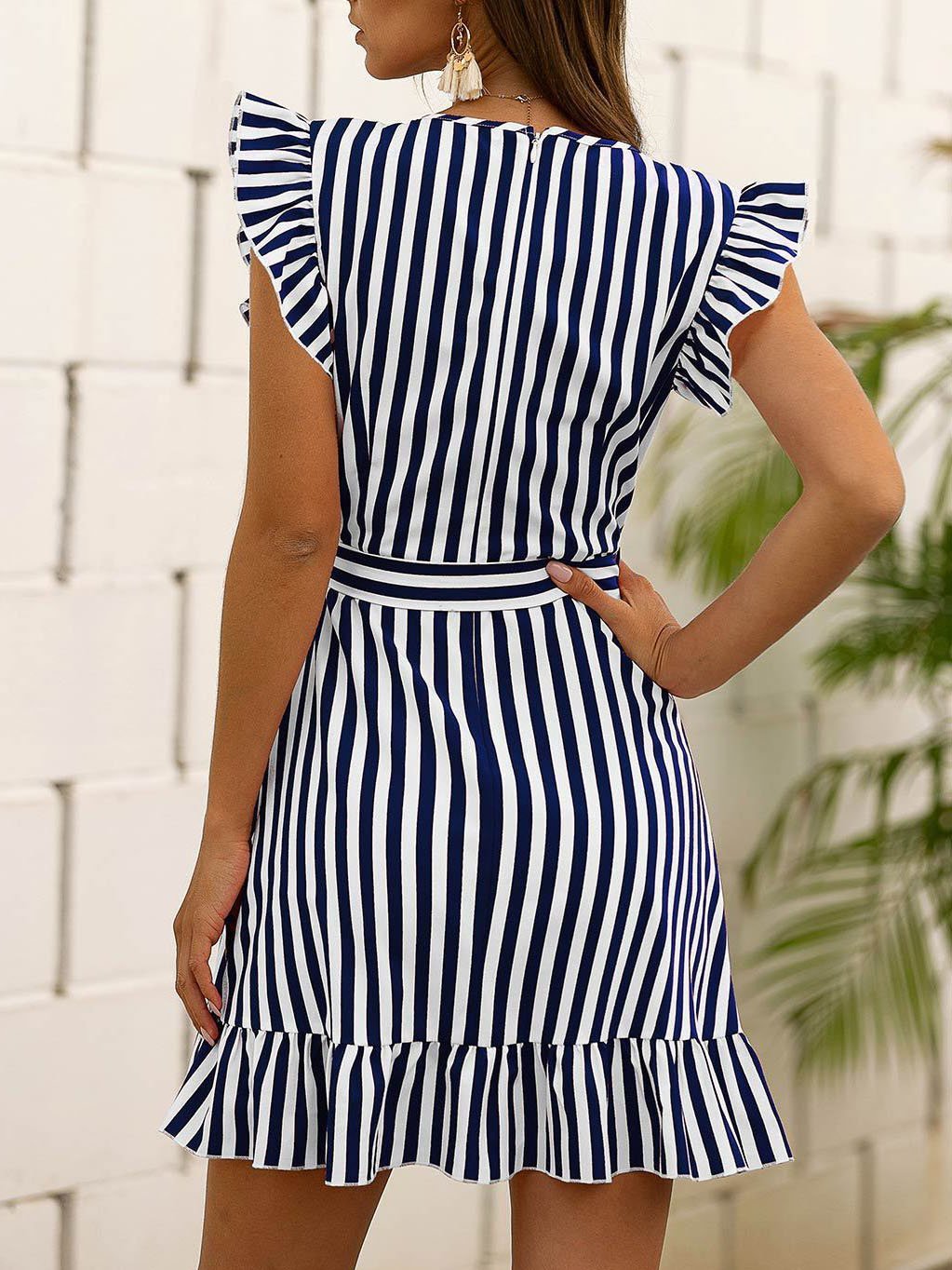 Fashion Flying Sleeves Striped Ruffle Dress - Mini Dresses - INS | Online Fashion Free Shipping Clothing, Dresses, Tops, Shoes - 12/07/2021 - 20-30 - color-blue