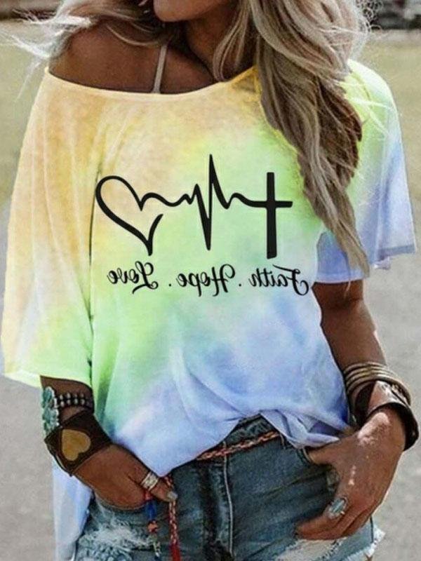 Fashion Gradient Color Letter Print Loose T-shirt - T-Shirts - INS | Online Fashion Free Shipping Clothing, Dresses, Tops, Shoes - 05/06/2021 - Color_Blue - Color_Pink