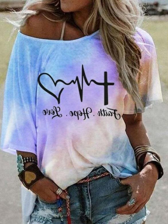 Fashion Gradient Color Letter Print Loose T-shirt - T-Shirts - INS | Online Fashion Free Shipping Clothing, Dresses, Tops, Shoes - 05/06/2021 - Color_Blue - Color_Pink
