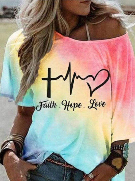 Fashion Gradient Color Letter Print Loose T-shirt - T-Shirts - INS | Online Fashion Free Shipping Clothing, Dresses, Tops, Shoes - 05/06/2021 - Color_Blue - Color_Pink