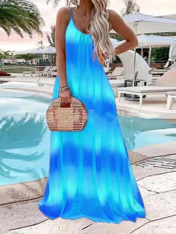 Fashion Gradient Color Print Beach Style Long Dress - Maxi Dresses - INS | Online Fashion Free Shipping Clothing, Dresses, Tops, Shoes - 19/07/2021 - 30-40 - color-blue