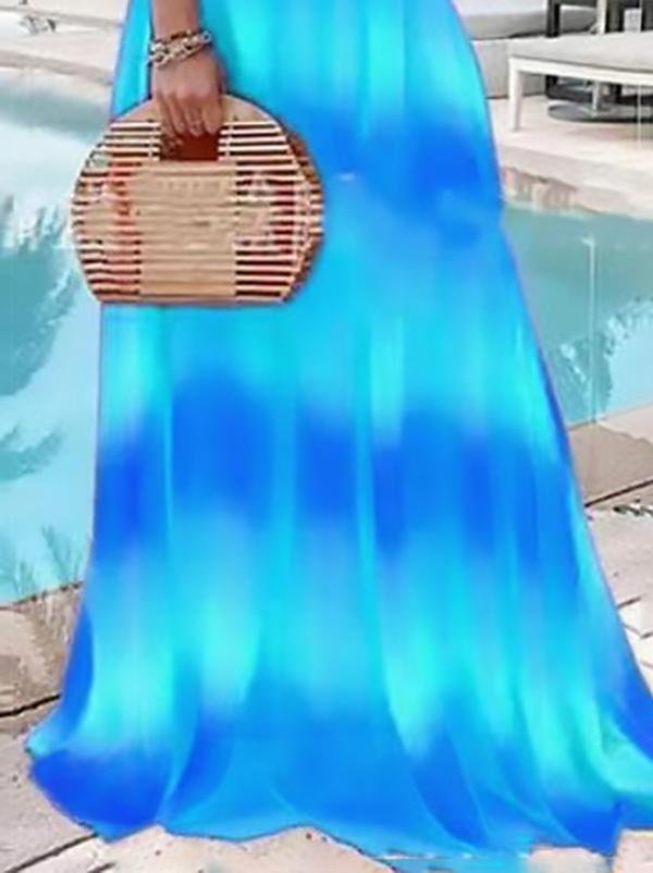 Fashion Gradient Color Print Beach Style Long Dress - Maxi Dresses - INS | Online Fashion Free Shipping Clothing, Dresses, Tops, Shoes - 19/07/2021 - 30-40 - color-blue