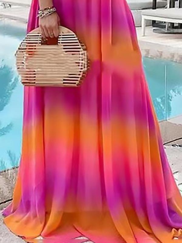 Fashion Gradient Color Print Beach Style Long Dress - Maxi Dresses - INS | Online Fashion Free Shipping Clothing, Dresses, Tops, Shoes - 19/07/2021 - 30-40 - color-blue
