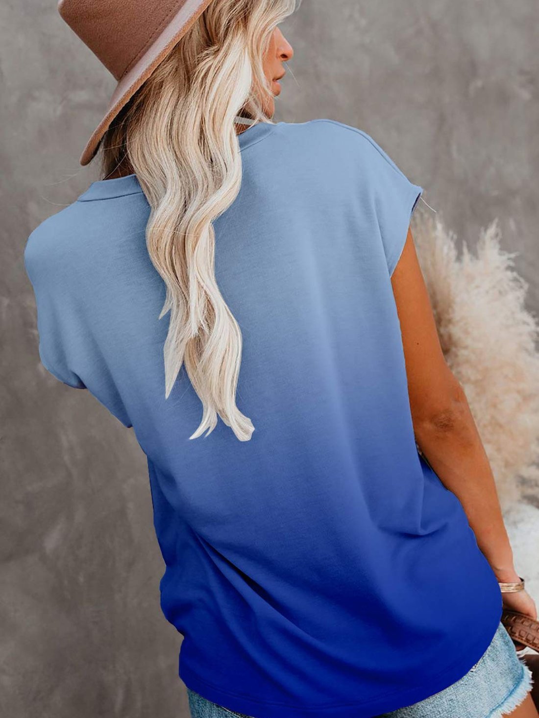Fashion Gradient Off-shoulder T-shirt Top - T-shirts - INS | Online Fashion Free Shipping Clothing, Dresses, Tops, Shoes - 12/05/2021 - 120521 - Color_Blue