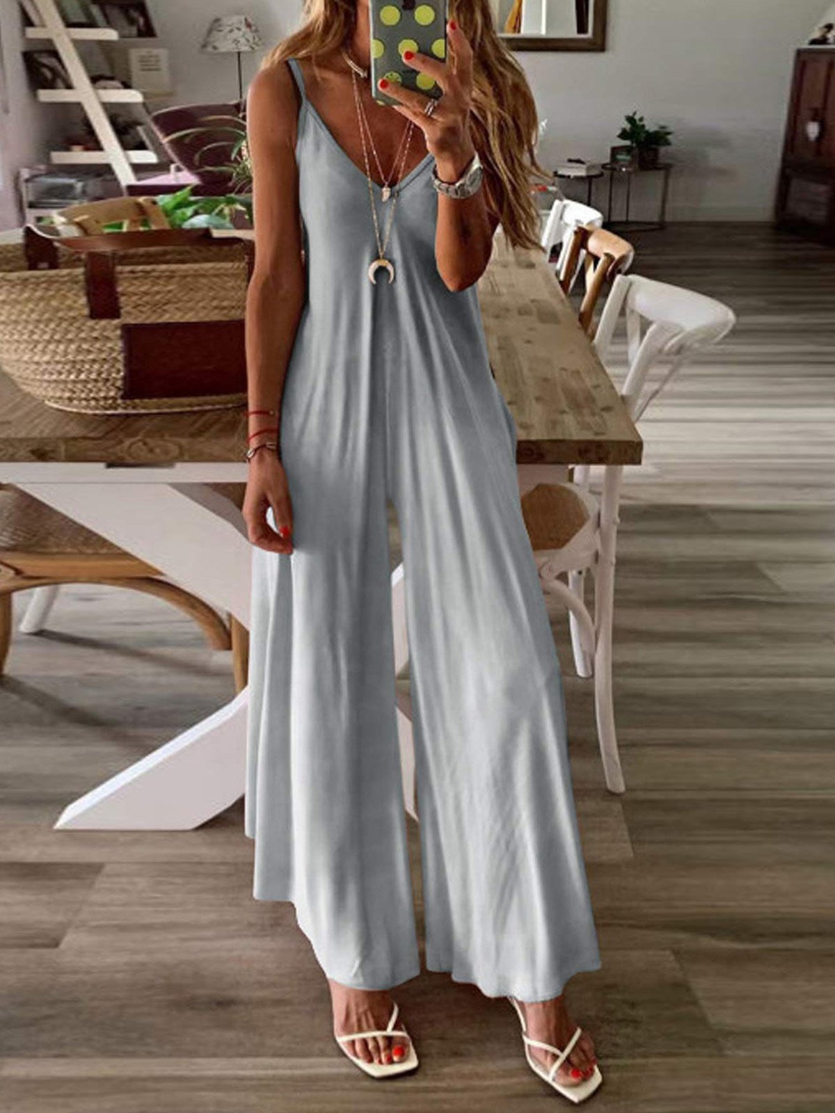 Fashion Gradient V Neck Wide-leg Suspender Jumpsuits - Jumpsuits & Rompers - INS | Online Fashion Free Shipping Clothing, Dresses, Tops, Shoes - 06/07/2021 - 20-30 - Bottoms