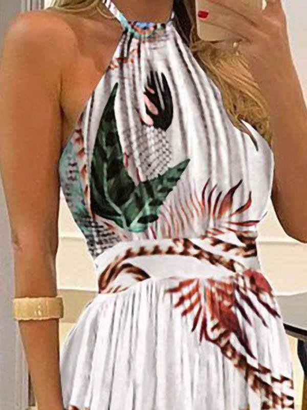 Fashion Halter Tie Printed Maxi Dress - Maxi Dresses - INS | Online Fashion Free Shipping Clothing, Dresses, Tops, Shoes - 09/06/2021 - Color_Black - Color_White