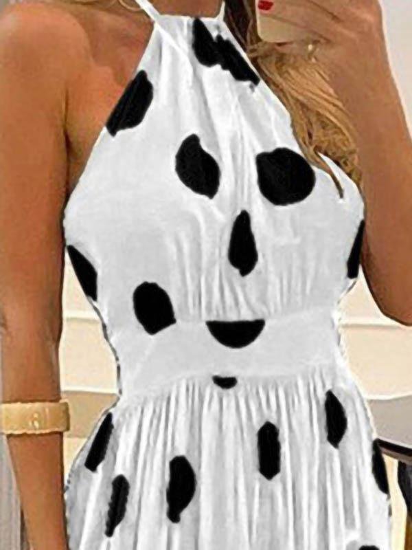 Fashion Halter Tie Printed Maxi Dress - Maxi Dresses - INS | Online Fashion Free Shipping Clothing, Dresses, Tops, Shoes - 09/06/2021 - Color_Black - Color_White