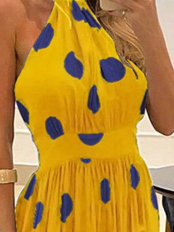 Fashion Halter Tie Printed Maxi Dress - Maxi Dresses - INS | Online Fashion Free Shipping Clothing, Dresses, Tops, Shoes - 09/06/2021 - Color_Black - Color_White