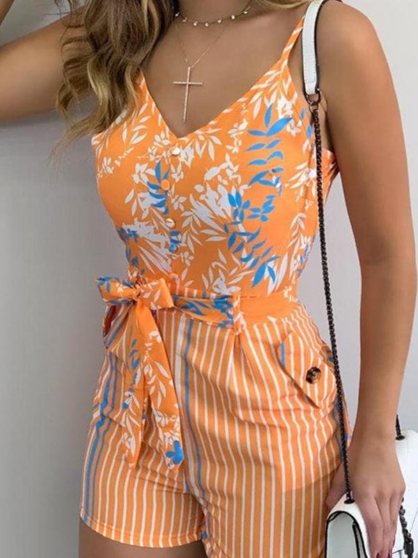 Fashion Leaf Print V-neck Suspender Belt Jumpsuit - Jumpsuits - INS | Online Fashion Free Shipping Clothing, Dresses, Tops, Shoes - 24/05/2021 - Color_Black - Color_Light Green