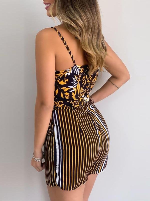 Fashion Leaf Print V-neck Suspender Belt Jumpsuit - Jumpsuits - INS | Online Fashion Free Shipping Clothing, Dresses, Tops, Shoes - 24/05/2021 - Color_Black - Color_Light Green